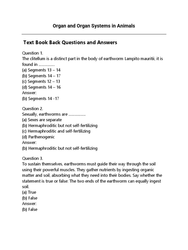 Text Book Back Questions and Answers Organ and Organ Systems in