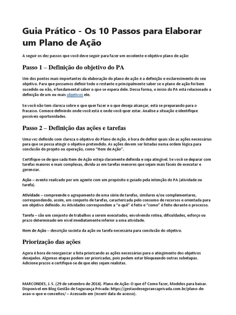 Guia Pratico Os 10 Passos para Elaborar Um Plano de Acao | PDF ...