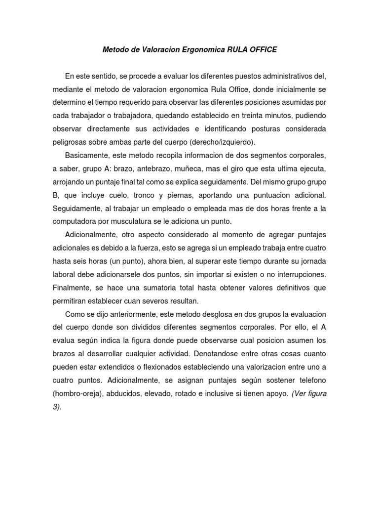 Metodo de Valoracion Ergonomica RULA OFFICE | PDF | Factores humanos y ...