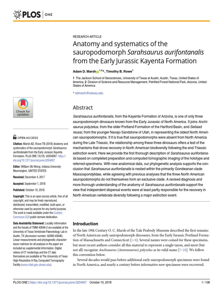 Marsh & Rowe 2018 Anatomy and Systematics of The Sauropodomorph