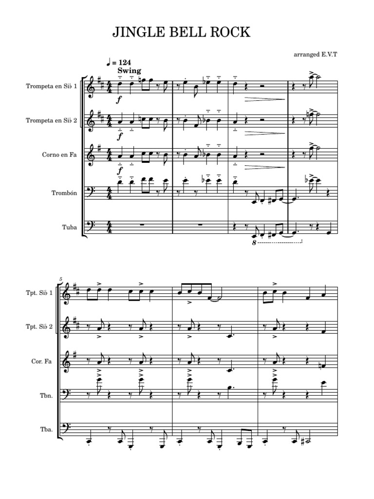 MI-JINGLE BELL ROCK-QUINTETO-Partitura y Partes | PDF