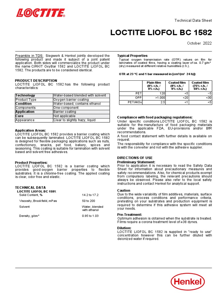 Loctite Liofol BC 1582En PDF Legal Liability Shelf Life