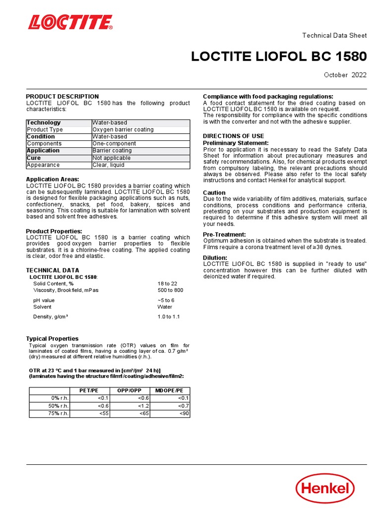 Loctite Liofol BC 1580En PDF Adhesive Legal Liability