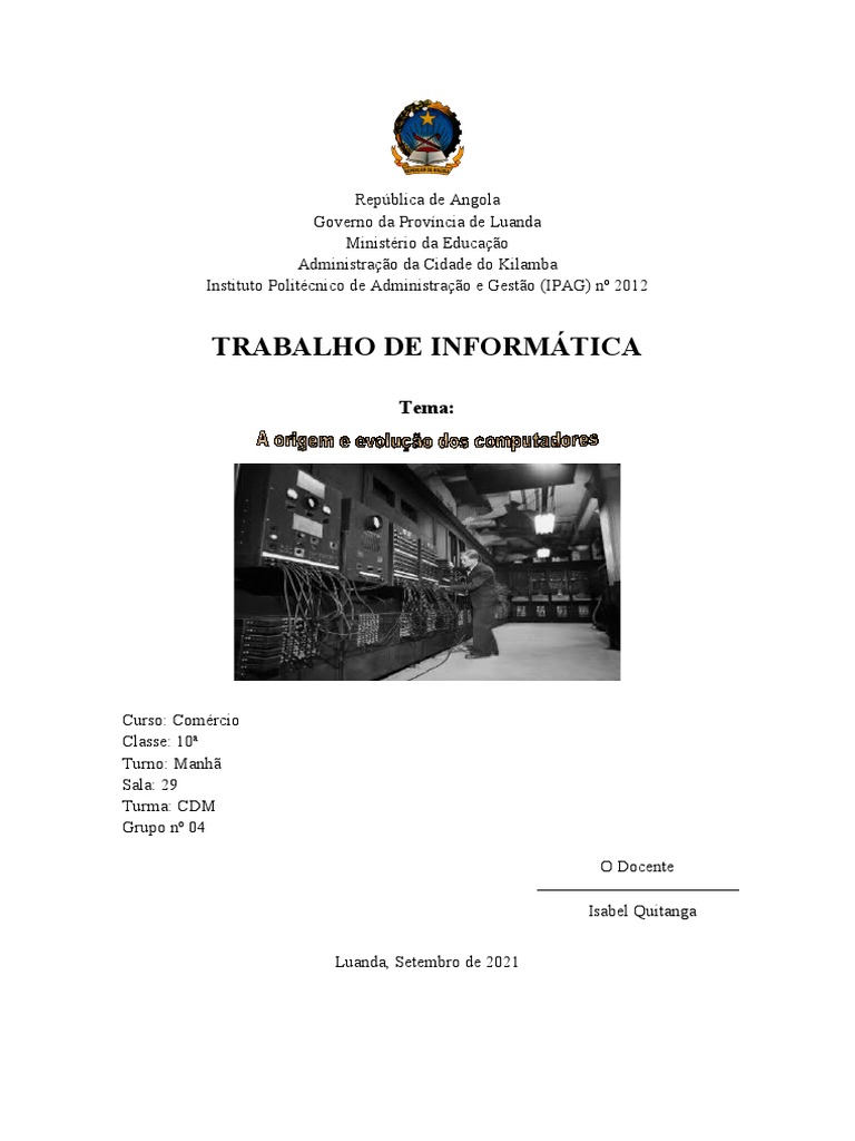 Trabalho de Informática sobre Tema Desconhecido de Estudantes do 10o ...