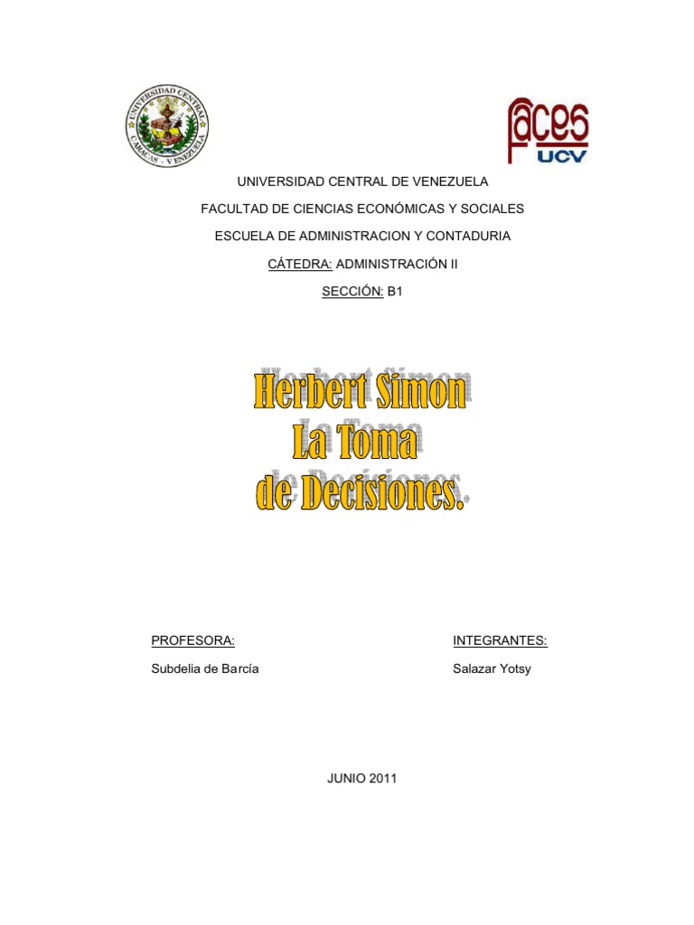 Toma de decisiones de Herbert Simon | PDF | Toma de decisiones | Teoría