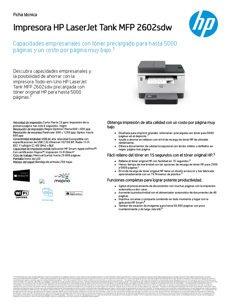 Impresora multifuncional hp smart tank 750 ficha tecnica outlet usa