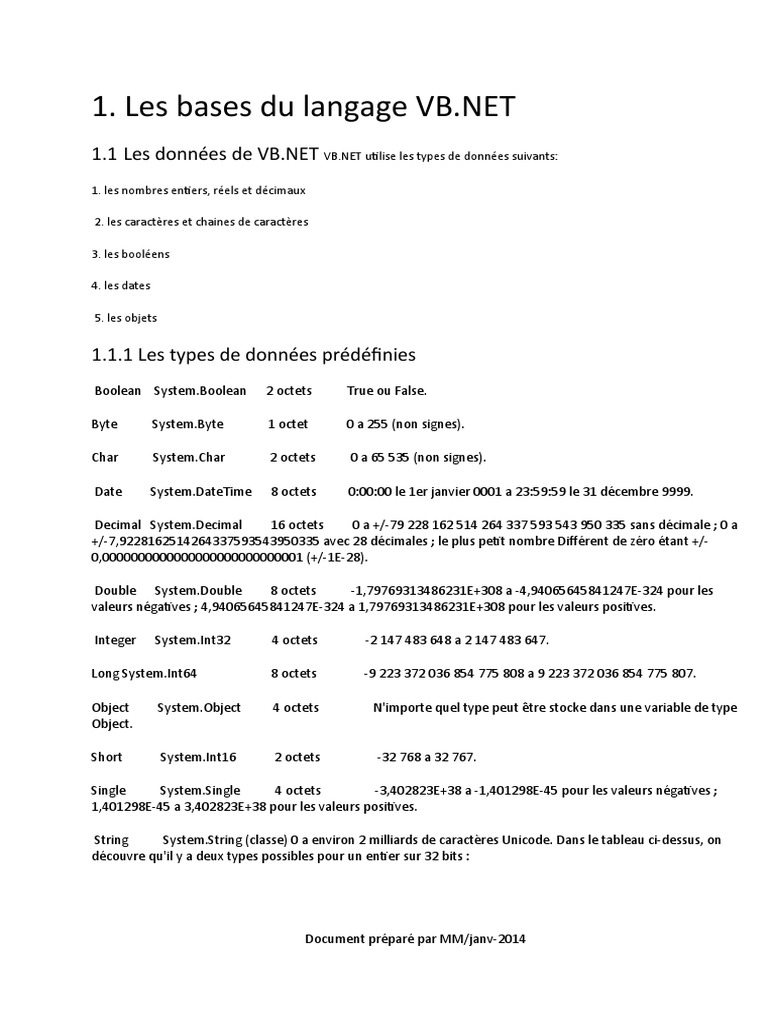 Introduction à VB.NET et ses données | PDF | Variable (informatique ...