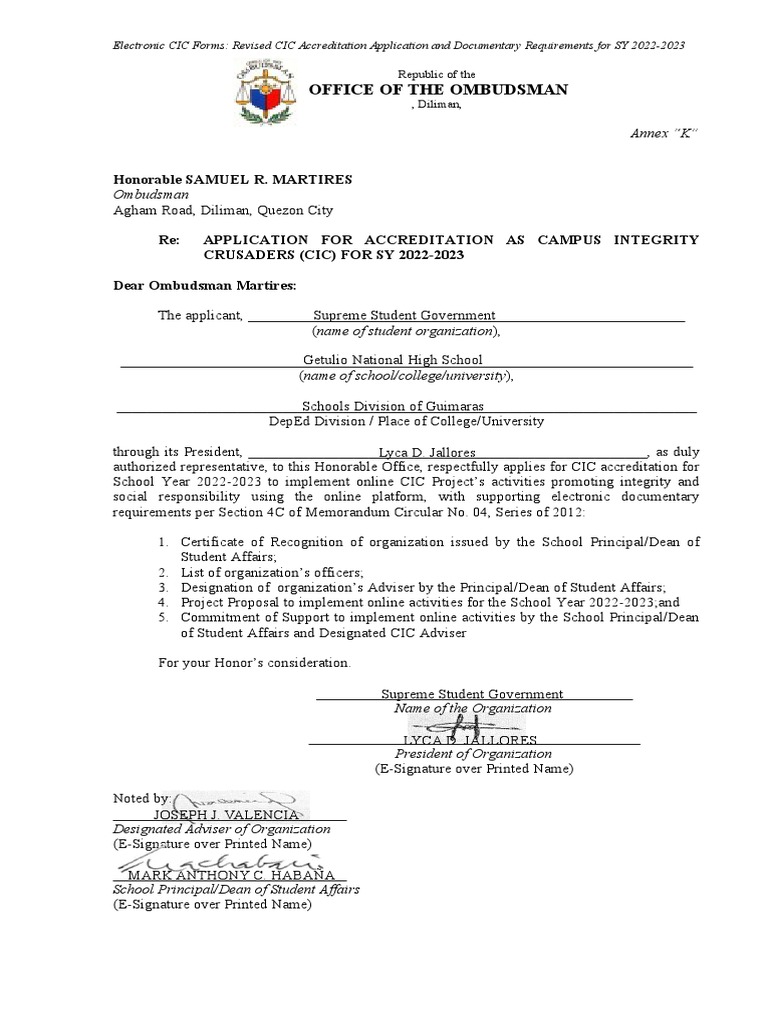 CIC Application For Accreditation 1 | PDF | Facebook | Learning