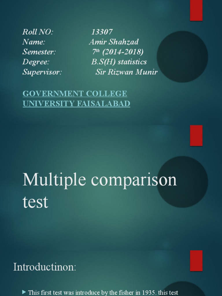 Dunnett's Test and Comparisons in ANOVA | PDF | Student's T Test | Mean ...