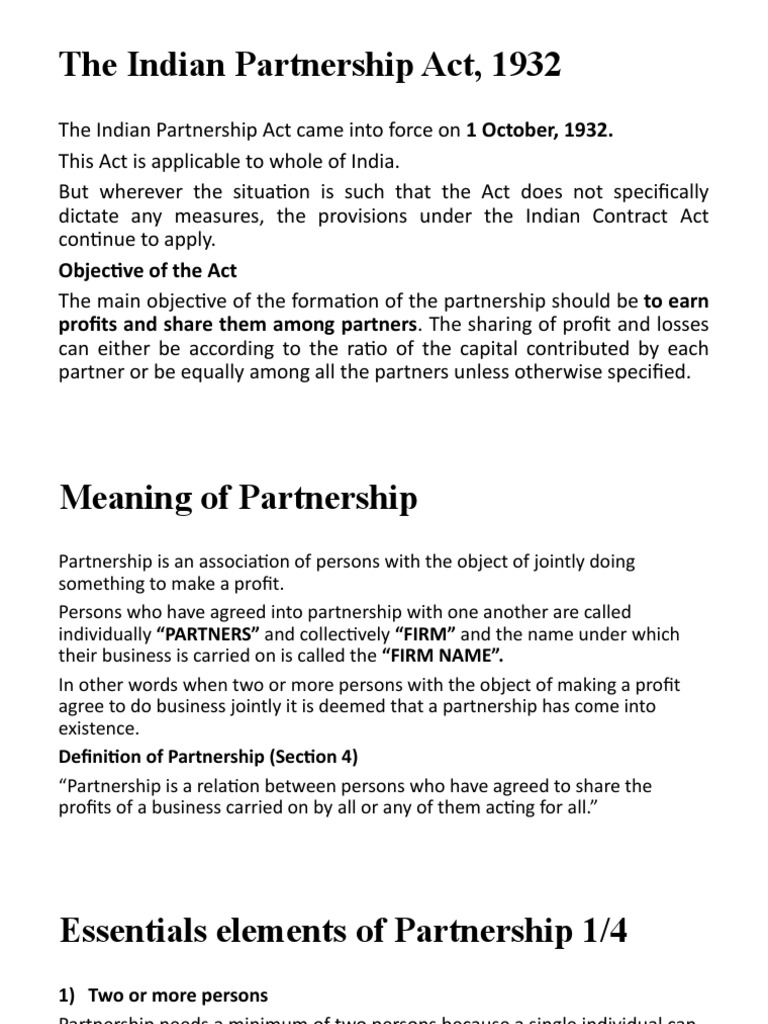 Unit 4 The Partnership Act 1932 PDF Limited Liability Partnership Law