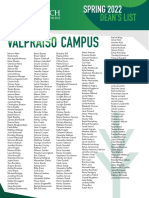 Spring 2022 Dean's List Valparaiso