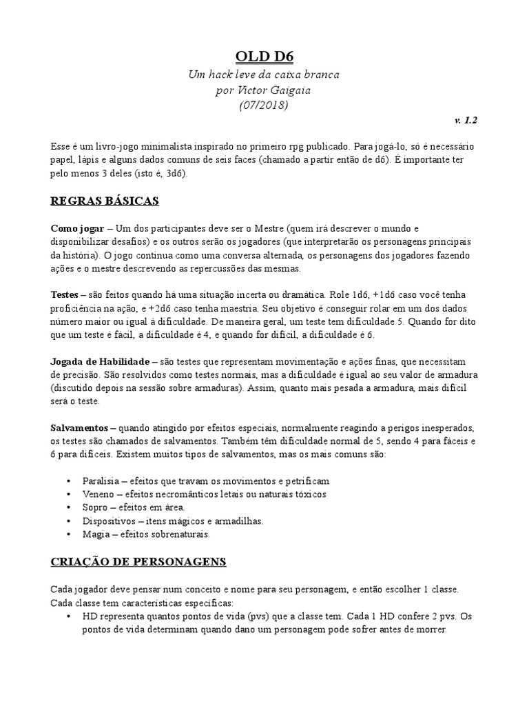 Hack Minimalista de RPG D6 | PDF | Jogos de RPG