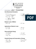 Physics 1 Formula Sheet