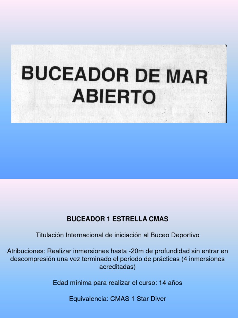 Curso Buceador 1 Estrella CMAS | PDF | Buceo bajo el agua | Bucear