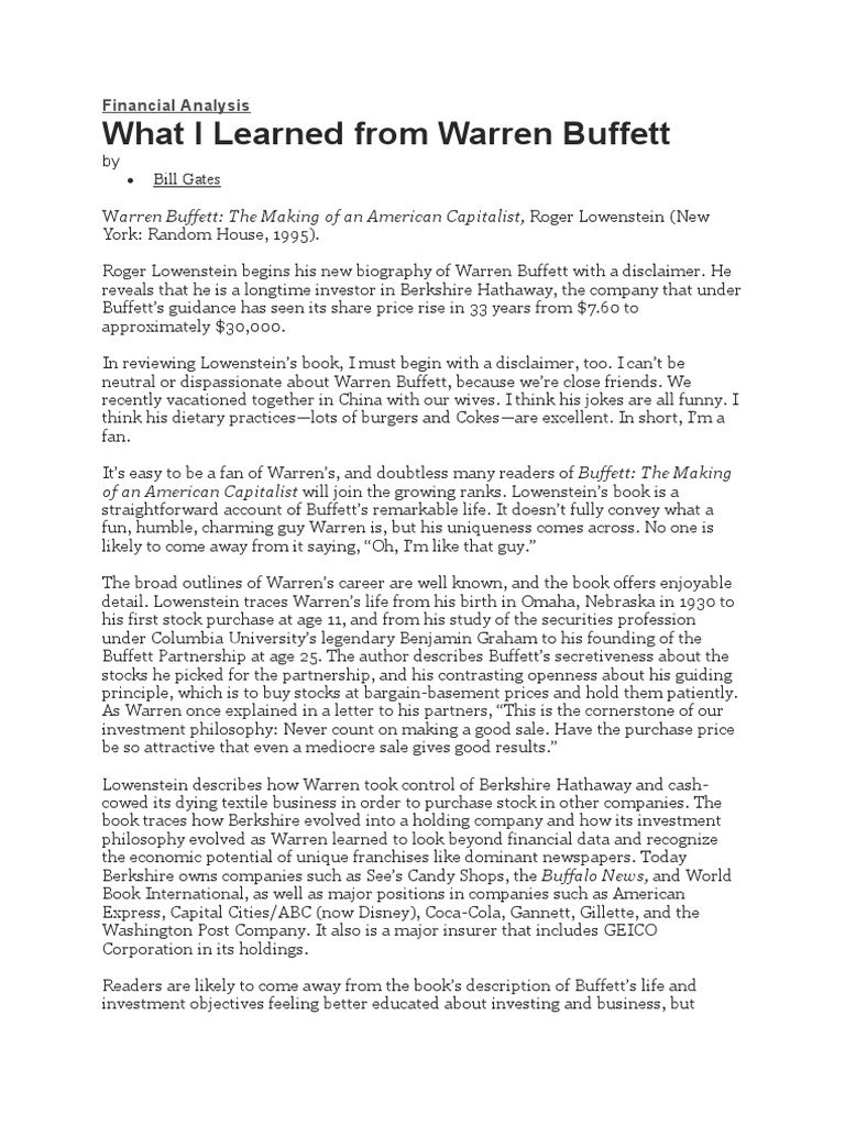 What I Learned From Warren Buffett Pdf Warren Buffett Investing