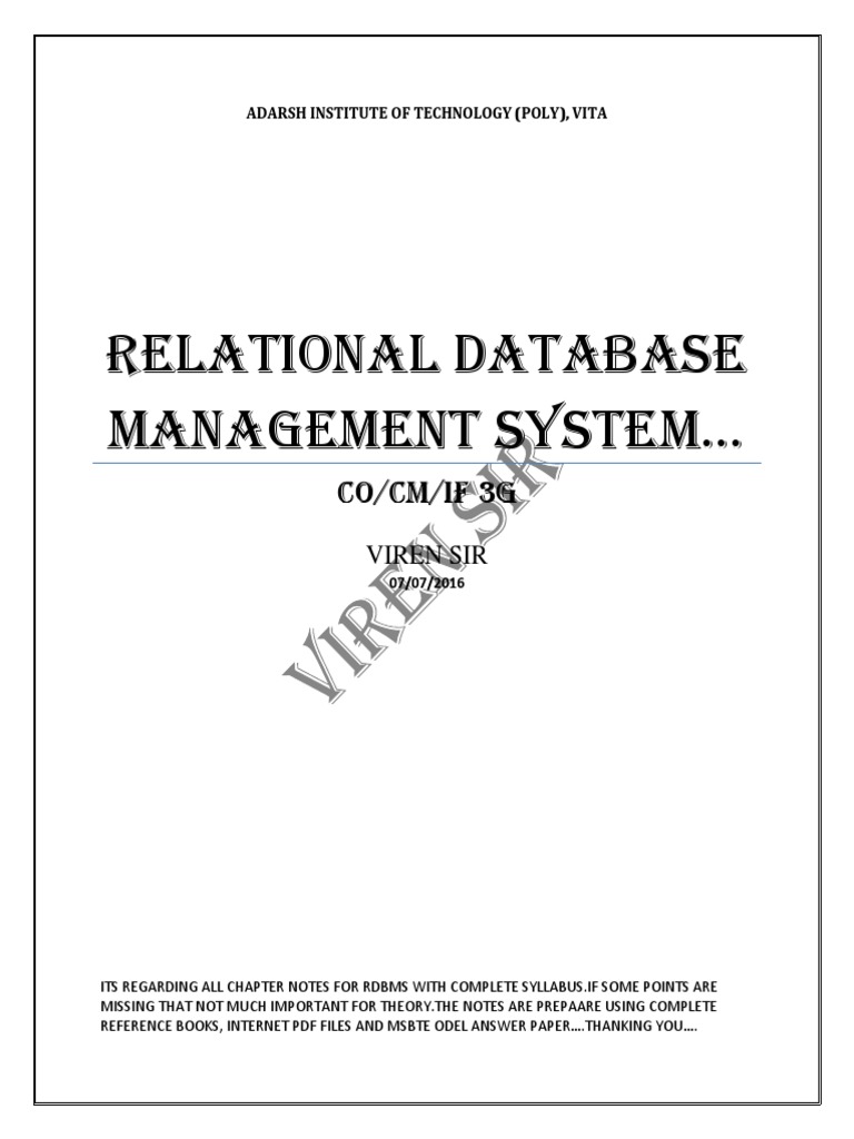Relational Database Management System No | PDF | Databases | Relational