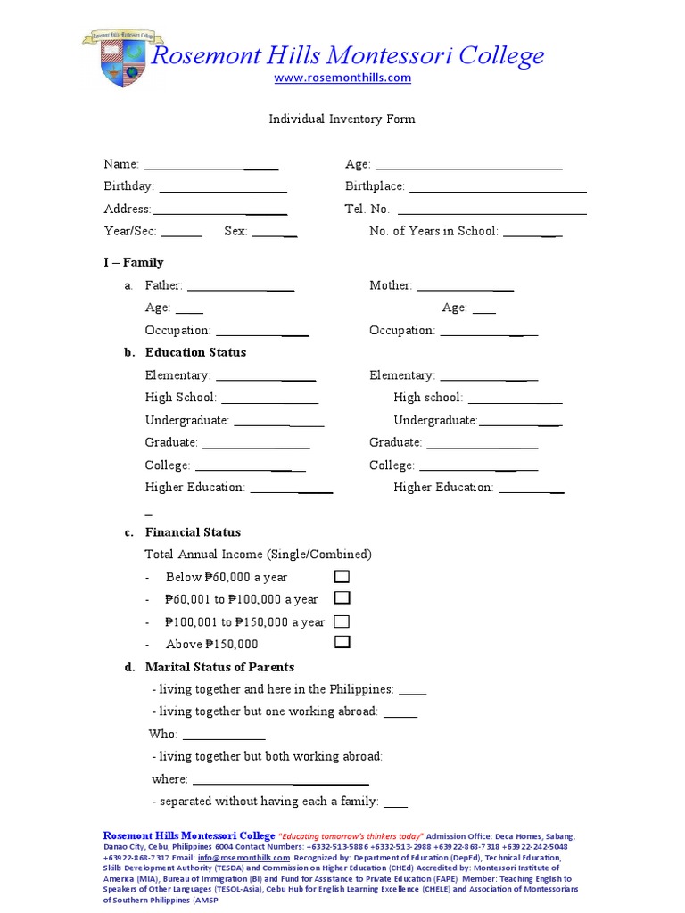 Individual Inventory Form PDF
