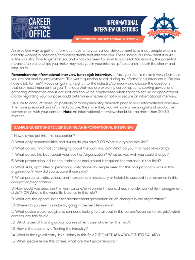Informational Interview Questions Networking PDF Job Interview