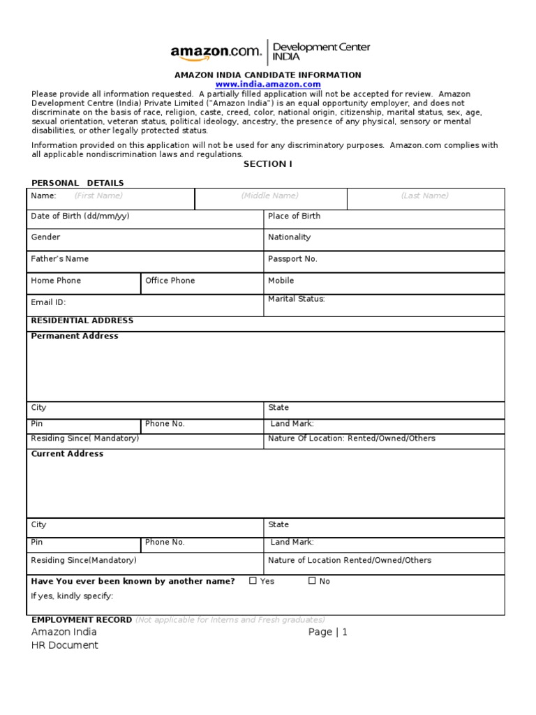 Amazon India Employment Application Guide | PDF | Amazon.Com ...
