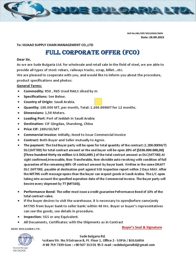 Full Corporate Steel Offer | PDF | Letter Of Credit | Invoice