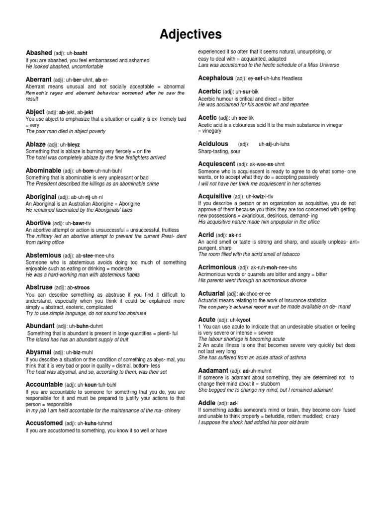 Word List For Vocab | PDF | Anorexia Nervosa
