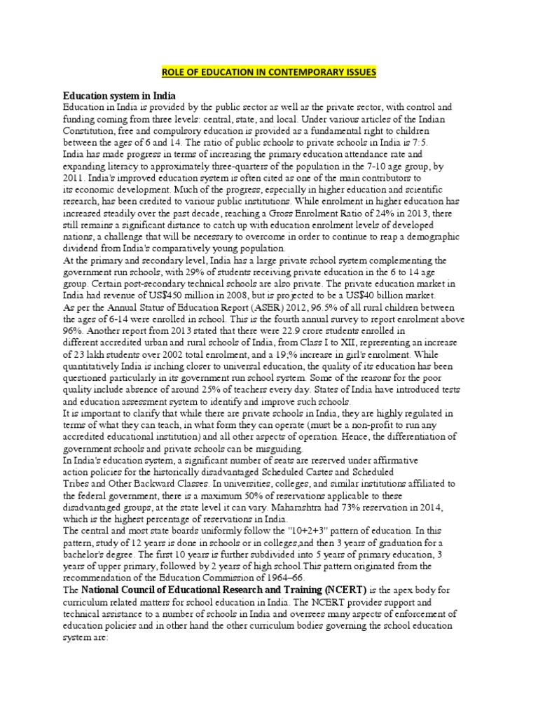 Role of Education in Contemporary Issues PDF Poverty Poverty