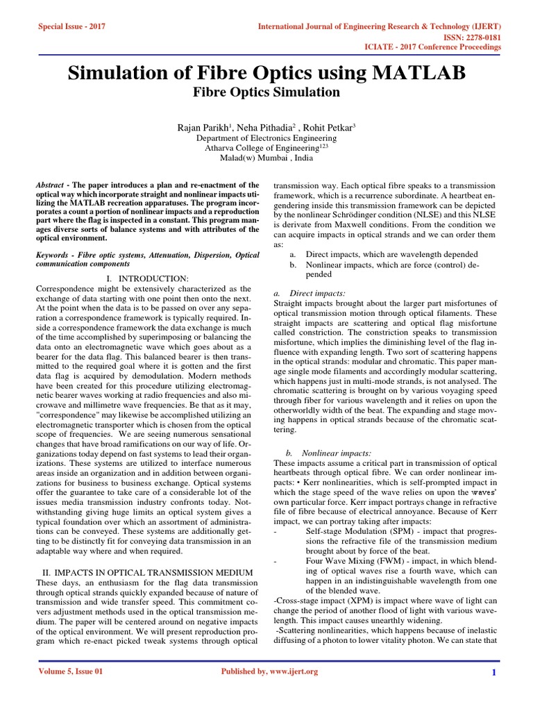 MATLAB Simulation of Optical Fibre Effects | PDF | Fiber Optic ...