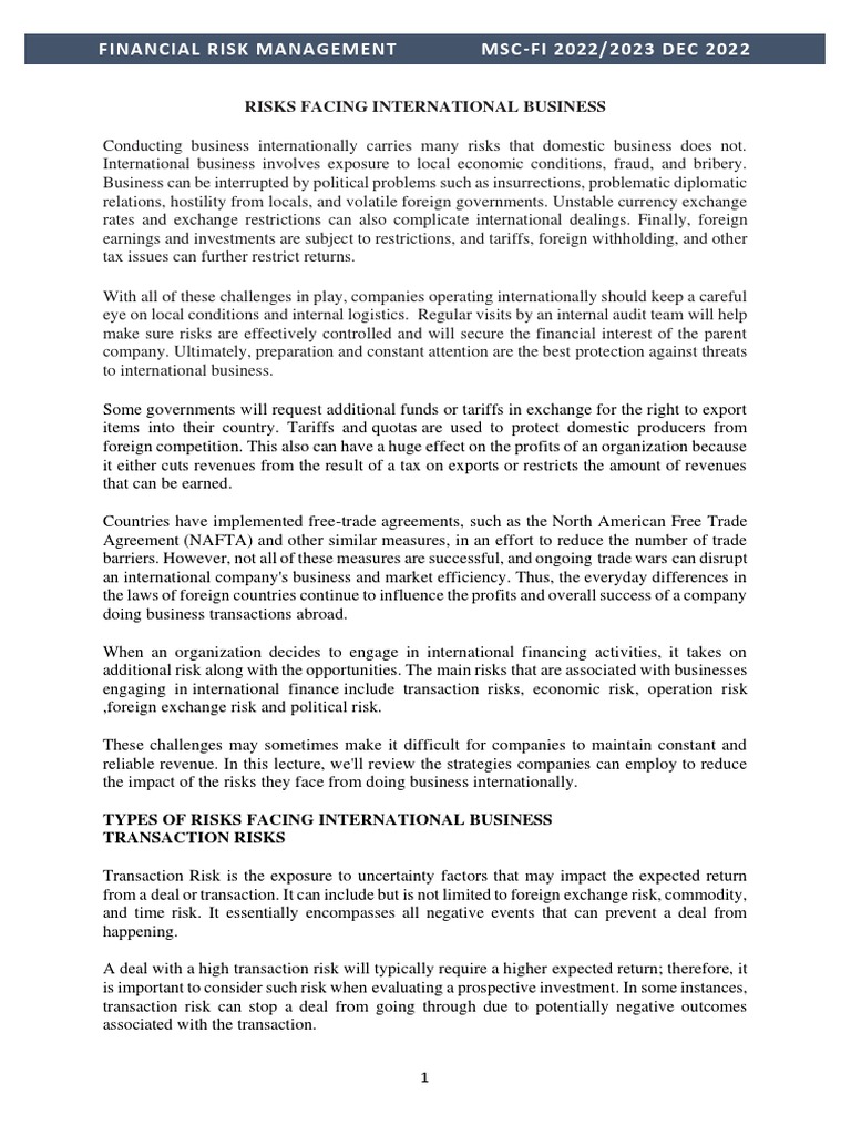 Topic 5 Types Of Risks Pdf Financial Risk Hedge Finance