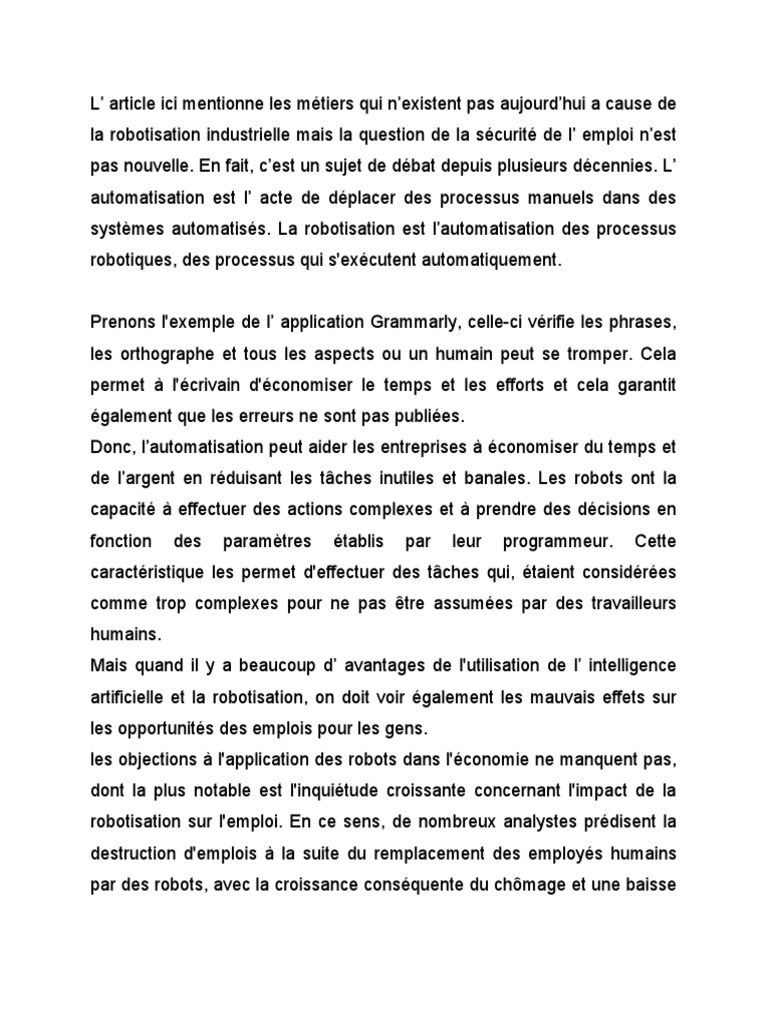 Impact de la robotisation sur l'emploi | PDF | Robot | Robotique