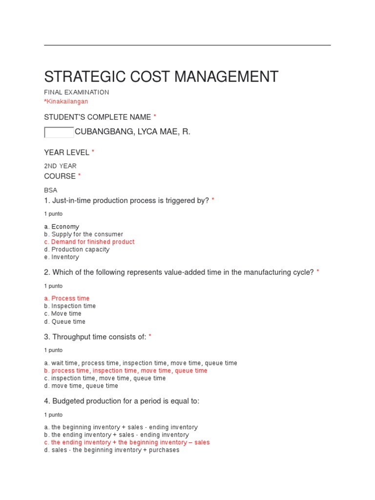 Strategic Cost Management Final Exam | PDF | Inventory | Strategic ...