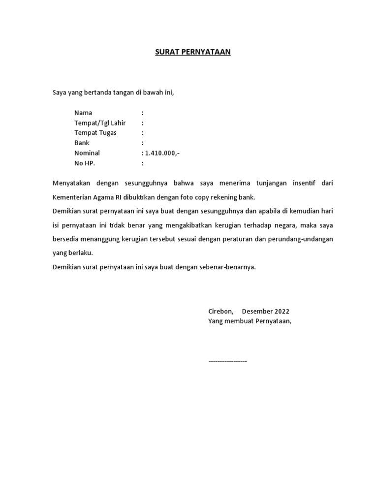 Surat Pernyataan Insentif | PDF