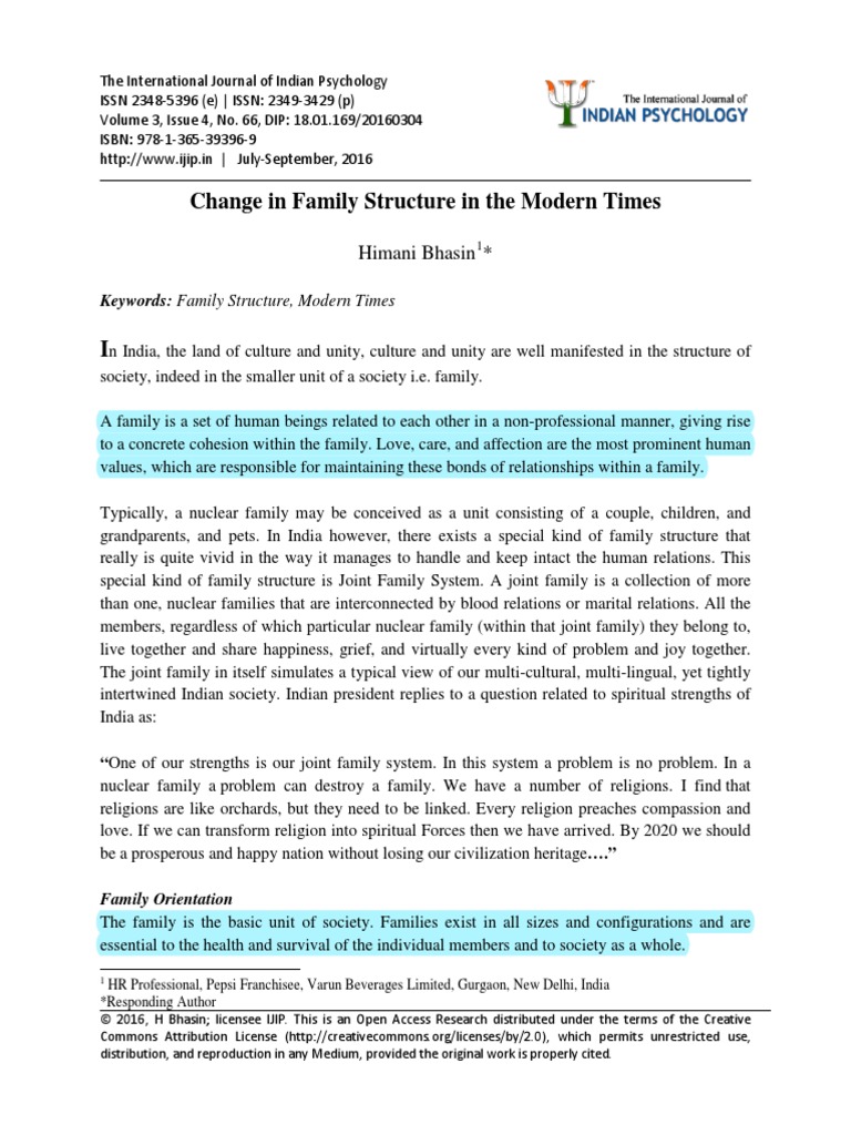 Change in Family Structure in The Modern Times-HimaniBhasin | PDF ...