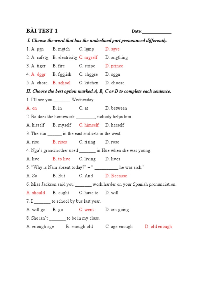 Bài Test 1: English Language Practice | PDF | Cinderella