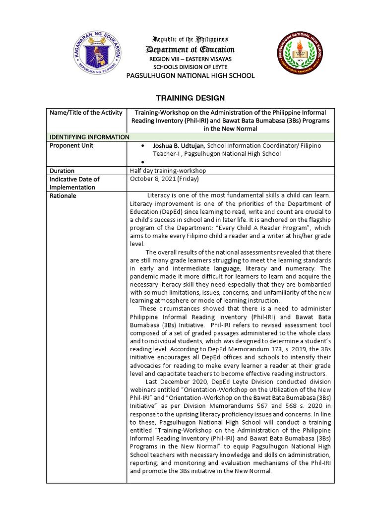 Phil-IRI Training Workshop Overview | PDF | Literacy | Educational ...