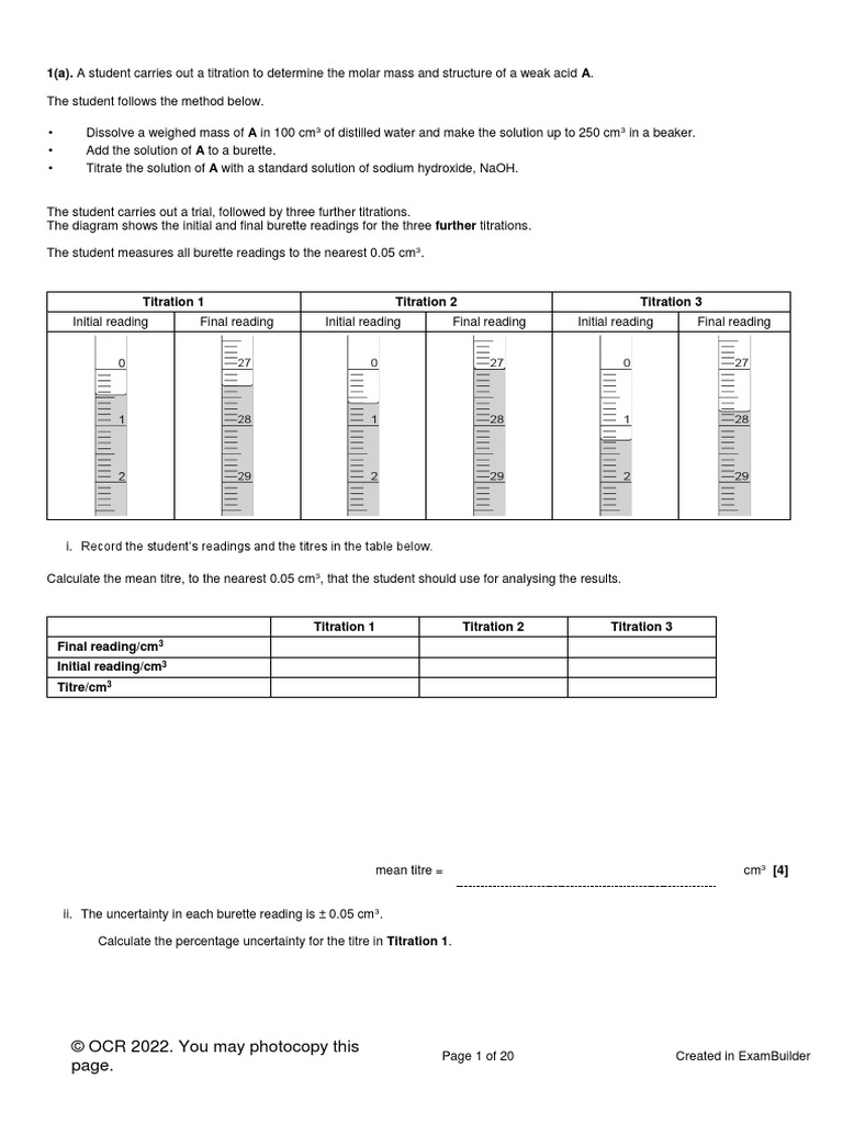 C4 Review Questions Acids and Redox Titration PDF Titration