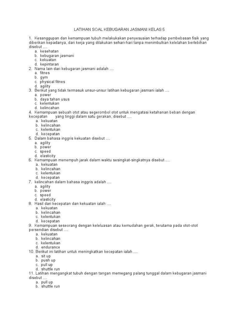 Contoh soal kebugaran jasmani kelas 4 sd