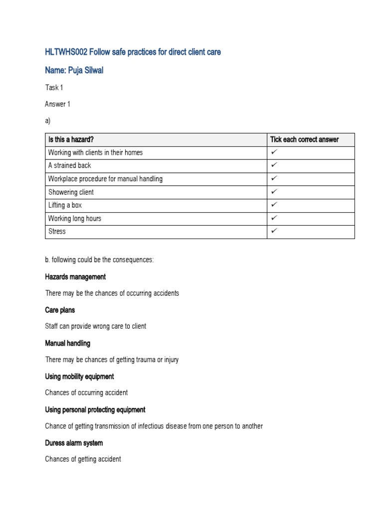 Safe Practices for Direct Client Care Preventing Hazards and Ensuring
