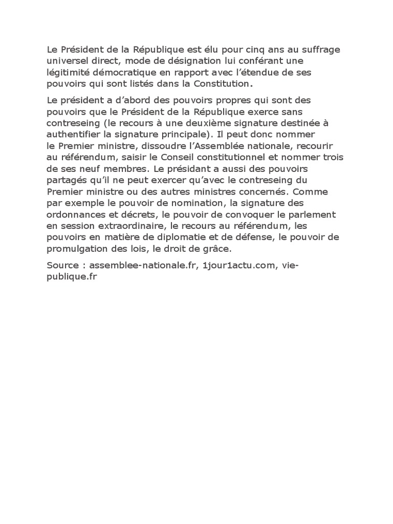 Pouvoirs du Président de la République | PDF | Droit