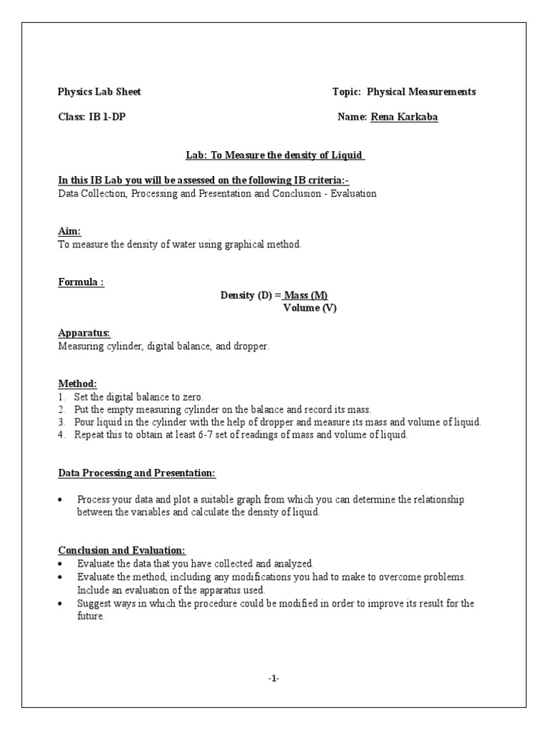 Measuring Liquid Density in Physics Lab | PDF | Density | Maxima And Minima