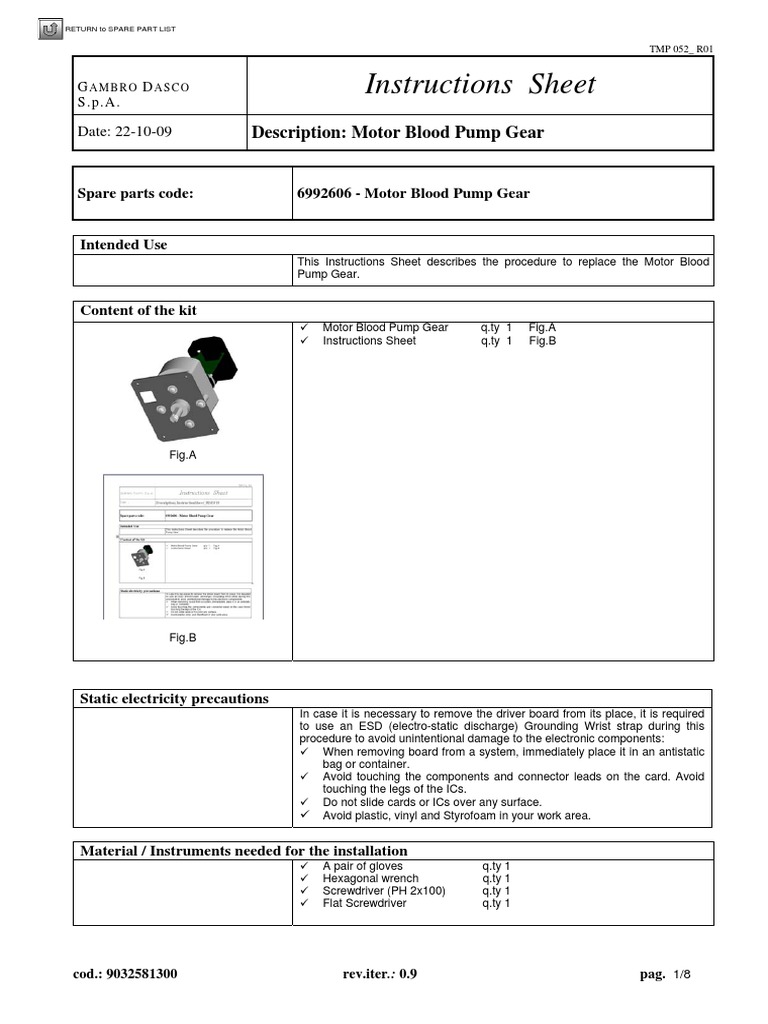 Replacement Instructions for Motor Blood Pump Gear PDF