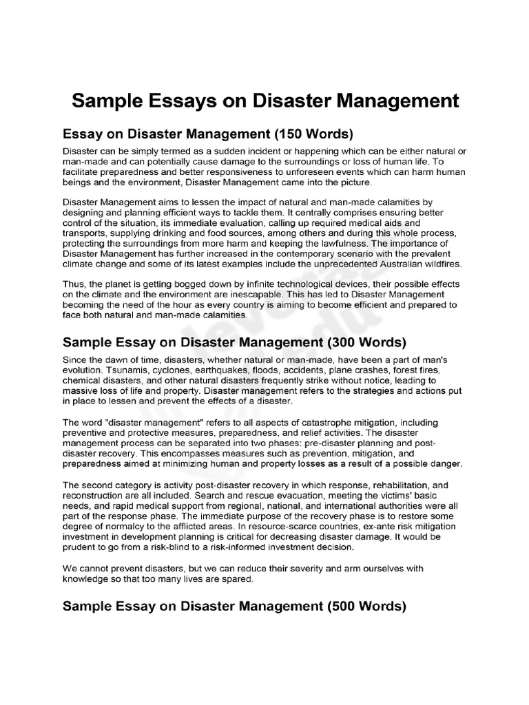 essay on disaster management 350 words