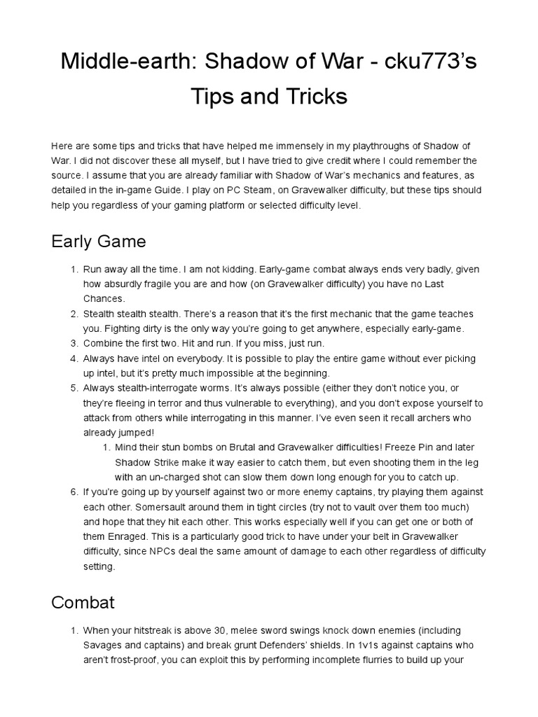 Shadow of War Tips and Tricks PDF