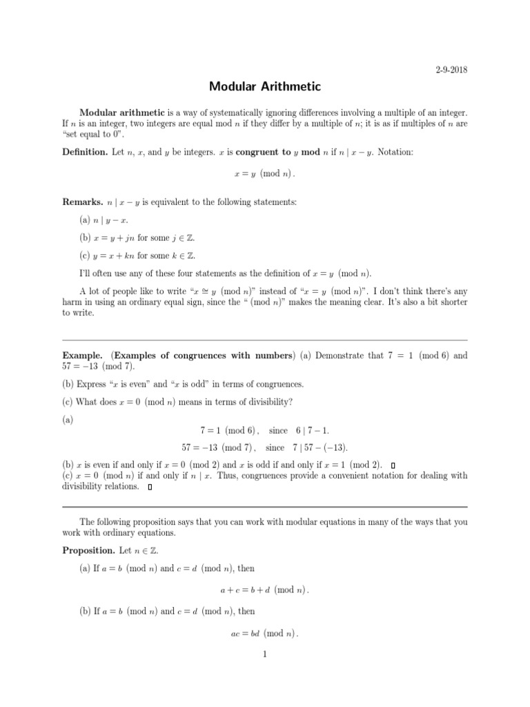 Modular arithmetic pdf abstract algebra mathematics