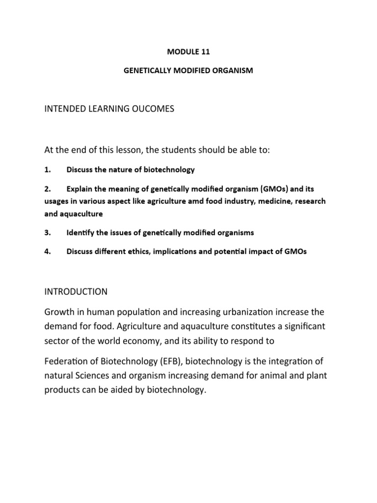 Module 11 Genetically Modified Organism | PDF | Genetically Modified ...