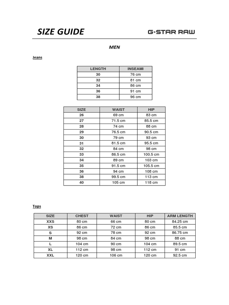 Eng Gstar Size Apparel PDF