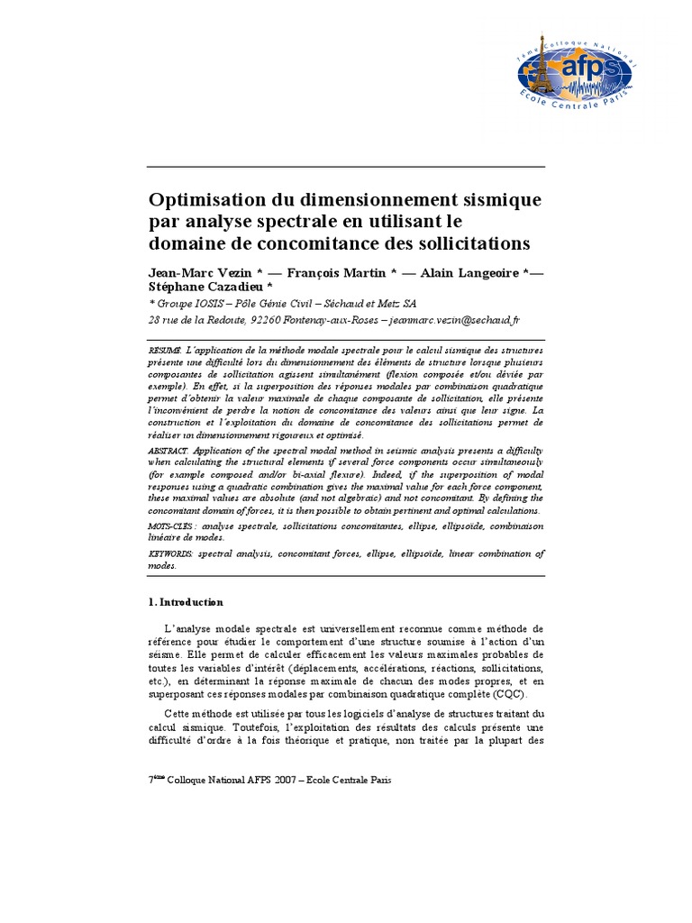 Dimensionnement sismique par analyse spectrale | PDF | Matrice ...