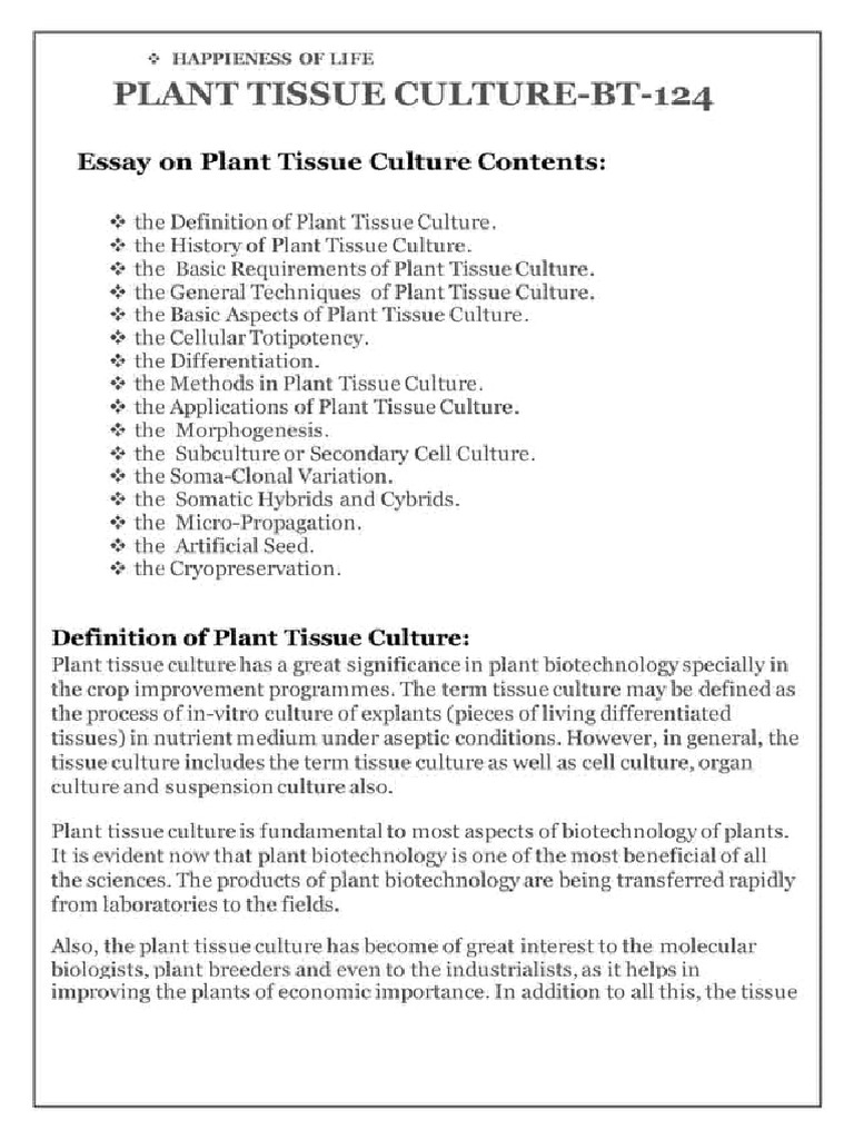 Plant Tissue Culture Notes Pdf In Hindi