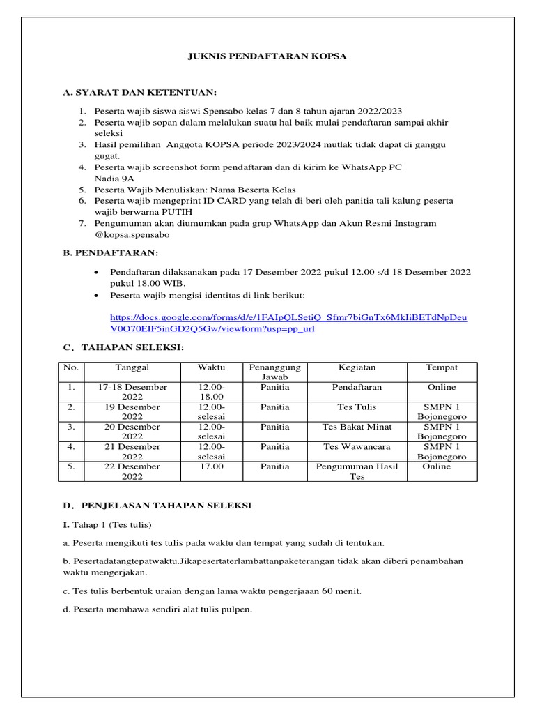 Juknis Pendaftaran KOPSA 2023/2024 | PDF | Karier & Perkembangan