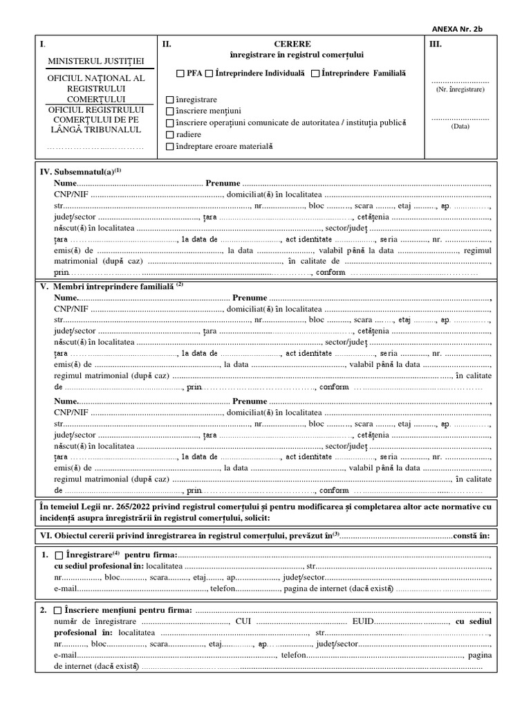 PFA Întreprindere Individuală Întreprindere Familială: (Nr ...