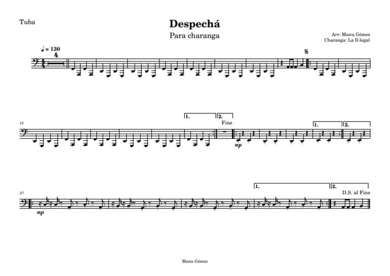 Despechá Tuba Sheet Music for Charanga | PDF